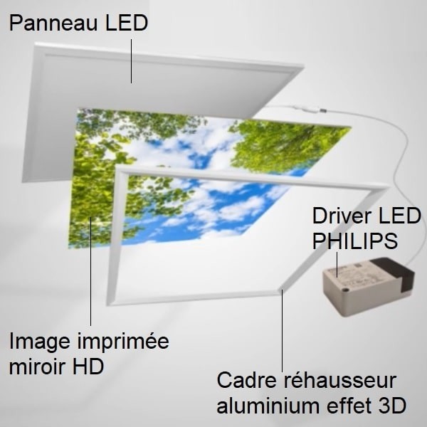 Dalle de plafond LED avec variation d'intensité de lumière 60 x 60