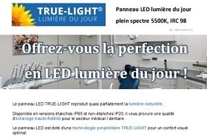 Dalle LED TRUE-LIGHT 120x30 dimmable - 5500K IRC98 plein spectre